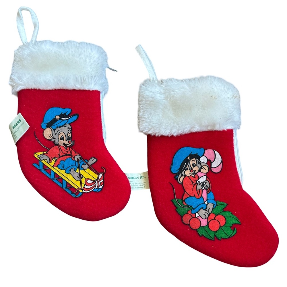 Vintage An American Tail Fievel Mini Christmas‎ Stockings 1986 McDonald’s Sears